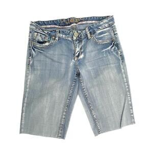 Rue21 Bermuda Raw Hem Women's size 7 Medium Wash Blue Denim jeans